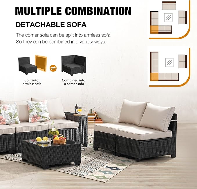10 Pieces Patio Furniture Set All-Weather Outdoor Wicker Sectional Conversation - Image 6