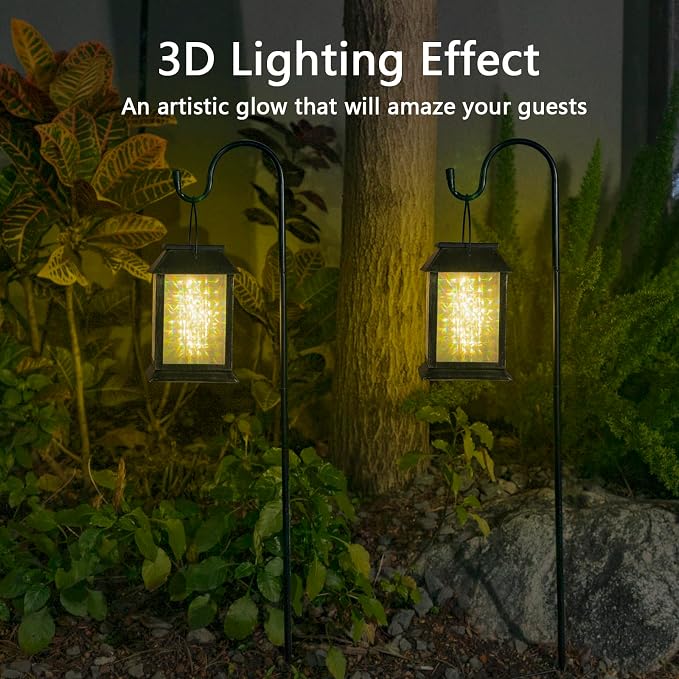 2 Pack Solar Lanterns Outdoor Waterproof, 3D Hanging Solar Lights, Type-C - Image 3