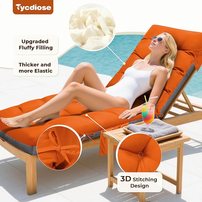 Outdoor Lounge Chair Cushion, Waterproof Replacement Chaise Lounge Cushions - Image 2