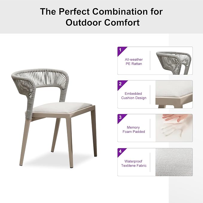 PURPLE LEAF 7 Pieces Outdoor Dining Set Patio Table and Chairs Set Aluminum - Image 2