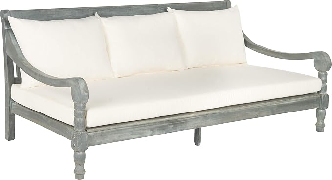 Safavieh Outdoor Collection Pasadena Ash Grey/ Beige Acacia Wood Cushioned - Image 3
