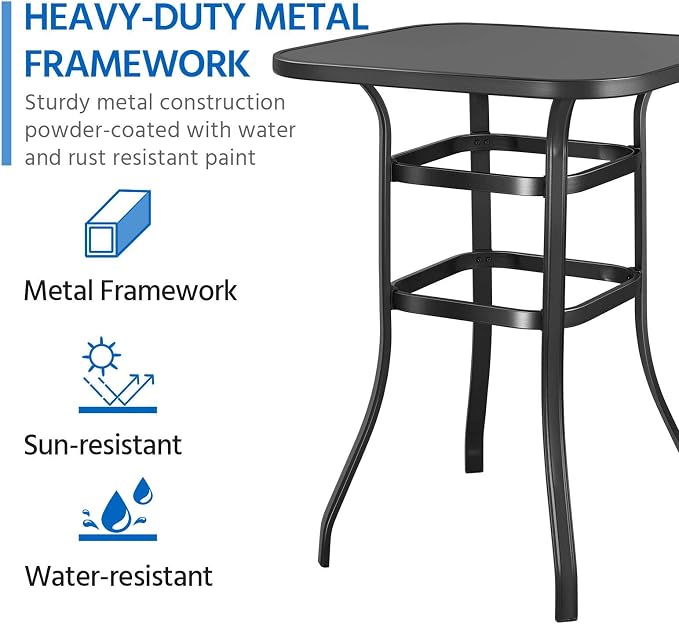Yaheetech Patio Bar Table Tempered Glass, Height High Top Outdoor Pub Height - Image 7