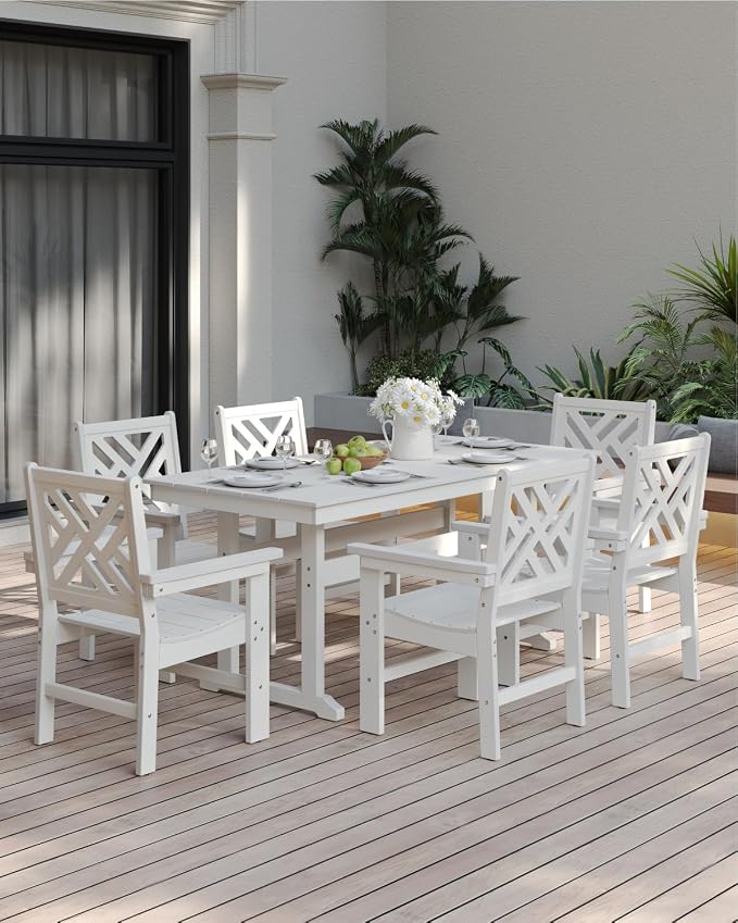 7-Piece Outdoor Dining Set, HDPE All-Weather Patio Table and Chairs Set - Image 8
