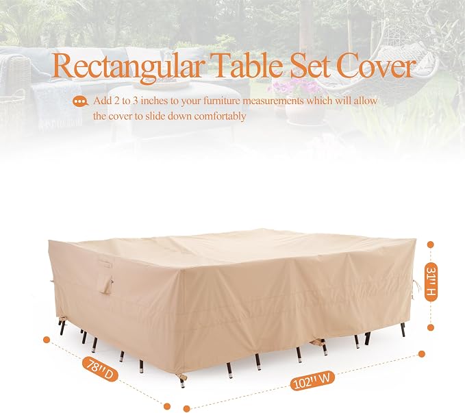WJ-X3 Rectangular Beige Patio Table Cover, 102W x 78D x 31H Inches - Image 2