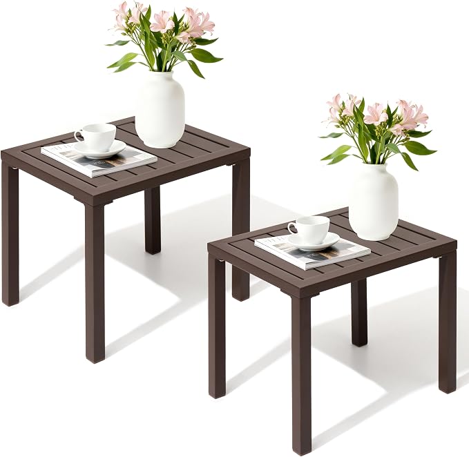 Crestlive Products Outdoor Side Table Set of 2, Aluminum Small Rectangular by CrestliveProducts