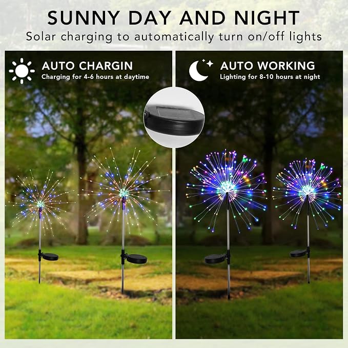 FOOING 6 Pcs Solar Garden Lights Solar Firework Lights, 200 LED String Light 2 - Image 4