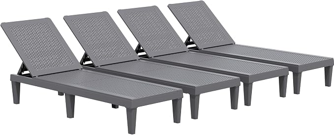 JUMMICO Patio Chaise Lounge Chair Set of 4 Outdoor PE Waterproof Adjustable by JUMMICO