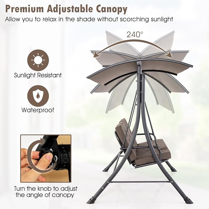 Tangkula 3 Person Porch Swing, Outdoor Swing - Image 6