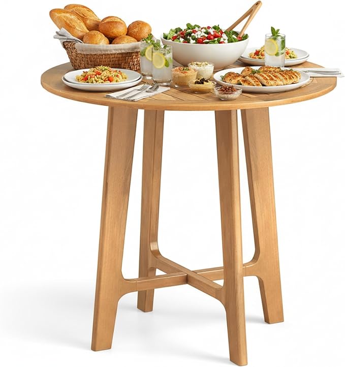 Tangkula 31.5" Round Patio Dining Table, Teak Wood Outdoor Dining Table by TANGKULA