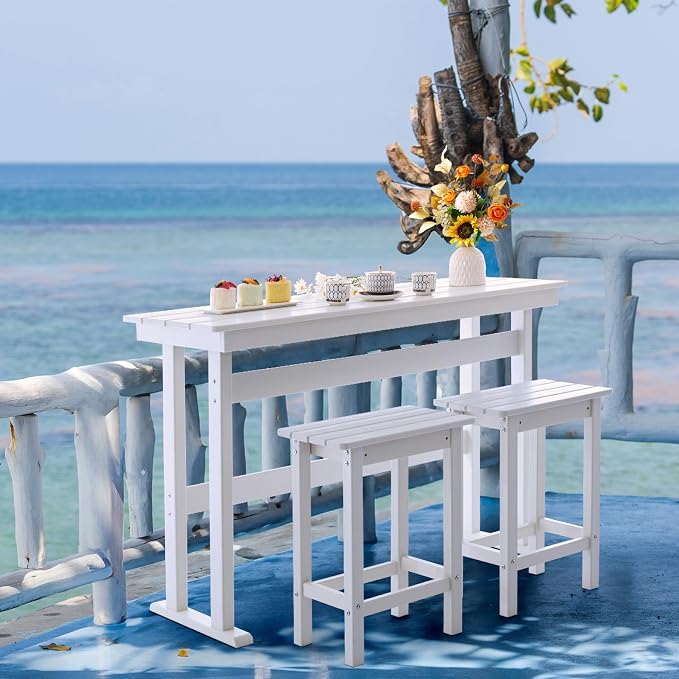 3 Piece HDPE Outdoor Bar Height Table and Chairs Set of 2 Includes High Top by Unknown