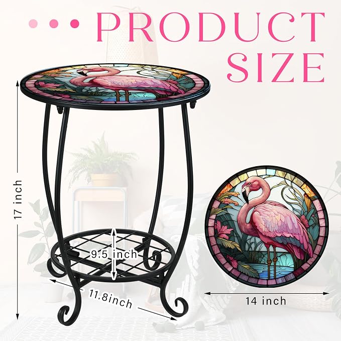 Outdoor Side Table Round Small Mosaic Patio Accent Indoor End Plant Coffee Tea - Image 3