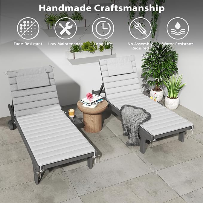 Sundale Outdoor Olefin Quilted Lounge Cushion Set of 2, Patio Foldable Chaise - Image 8