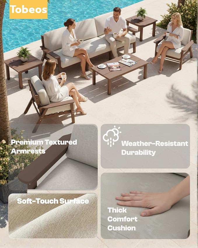 HDPE Patio Furniture Set with Cantilever Umbrella, Outdoor Couch with Washable - Image 6