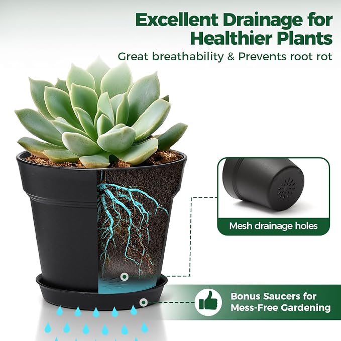 T4U 5 Inch Plant Pot 8-Pack, Plastic Pots - Image 4