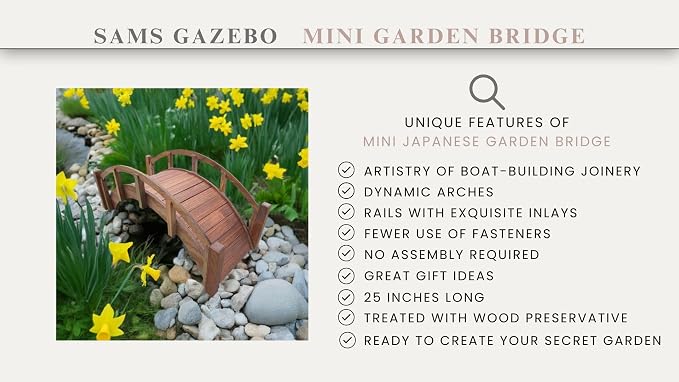 SamsGazebos Miniature Japanese Wood Garden Bridge, Made in USA - Image 7