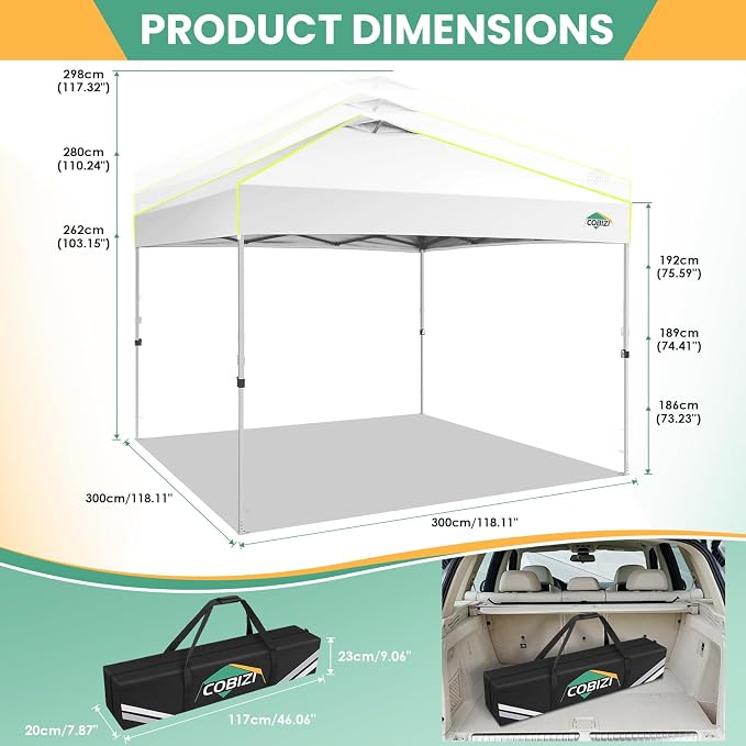 COBIZI 10x10 Pop Up Canopy Tent, Outdoor Party Tent Without Sidewall One Push - Image 3