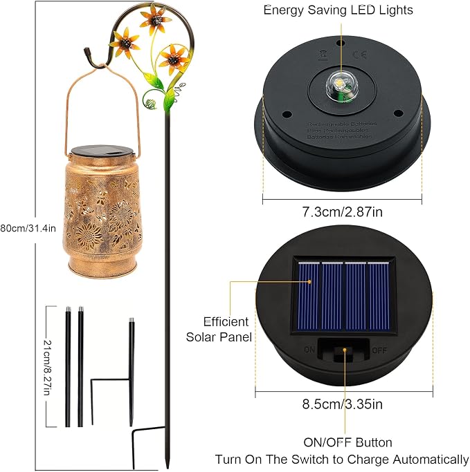 2 Pack Sunflower Solar Lanterns Garden Decor, Gifts - Image 4