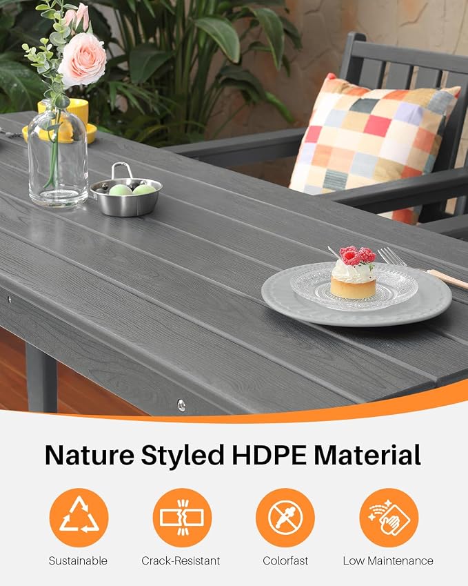 5-Piece HDPE Patio Bar Set, Rectangular Bar Height Table and 4 Adirondack Bar - Image 5