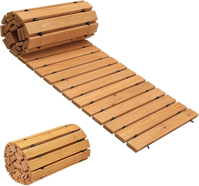 LINSHRY 12FT Wooden Garden Pathway, Outdoor Roll Out Decorative Garden Walkway by Linshry