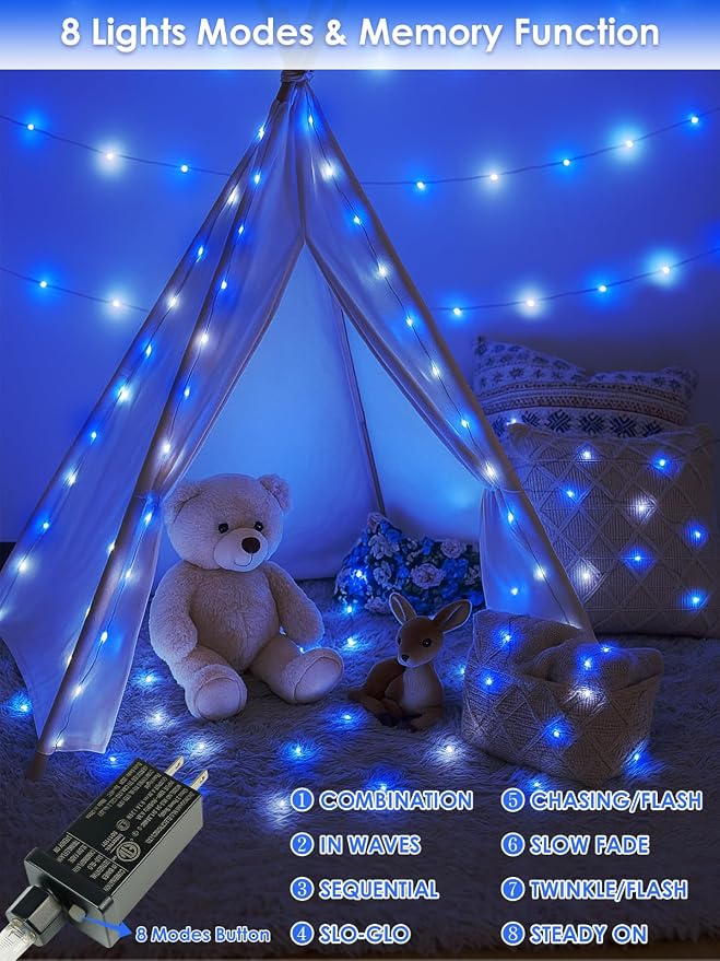66Ft 200 LED Fairy Lights Plug in, Waterproof String Lights Outdoor & Indoor 8 - Image 4