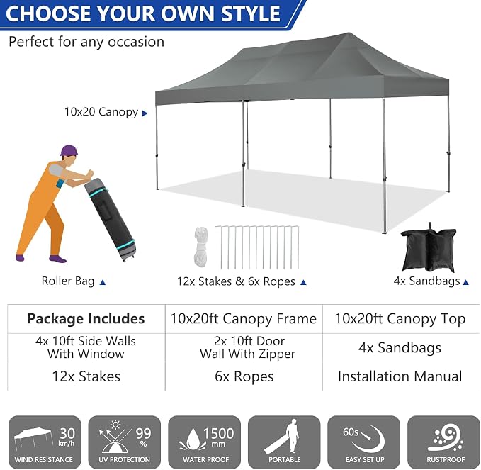 COBIZI 10x20 Pop up Canopy Tent Heavy Duty Without Sidewalls, Easy Set-up - Image 6