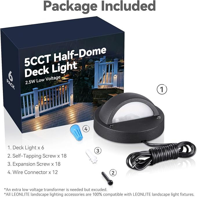 LEONLITE Update 5CCT LED Low Voltage Deck Lights, 180LM 3.74inch Landscape Step - Image 9