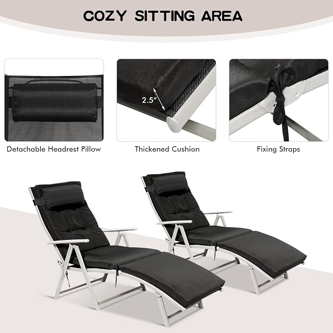 Giantex Chaise Lounge Chair for Outside, Pool Folding Reclining Beach Chair - Image 5