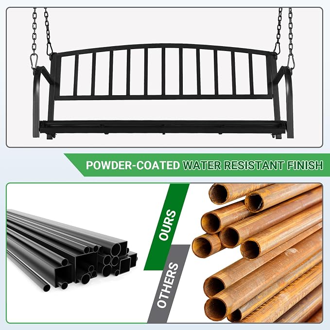 2-Person Metal Porch Swing, Heavy Duty 550LB Capacity, Garden and Balcony - Image 3