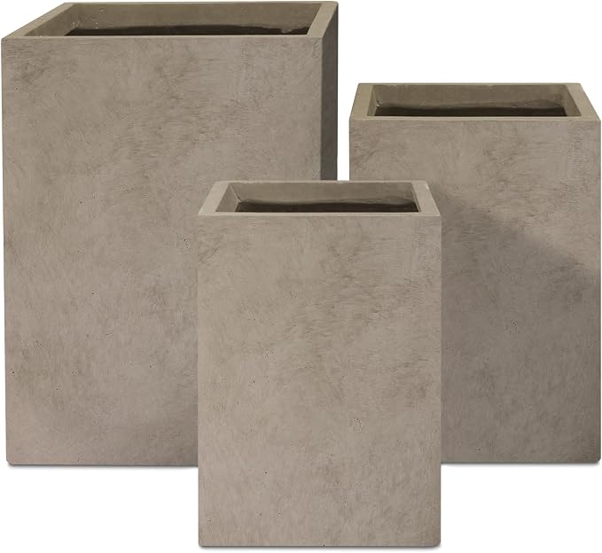 Kante 18.5", 12.6" H Tall Rectangular Concrete Planters Set of 3, Outdoor by Kante