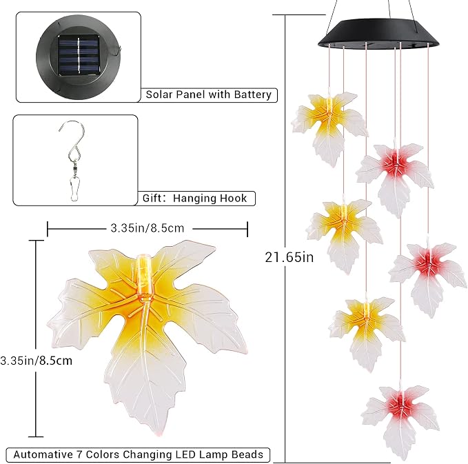 Toodour Solar Wind Chimes, Color Changing Maple Leaf Wind Chime, LED Mobile - Image 7