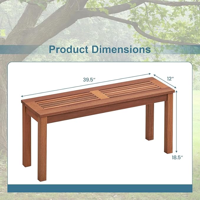 ERGOMASTER Wooden Backless Outdoor Bench Set of 1, 2-Person Indoor Outdoor - Image 2