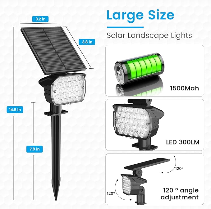 VOLISUN Solar Spotlight Outdoor, IP67 Waterproof Solar Landscape Spot - Image 5