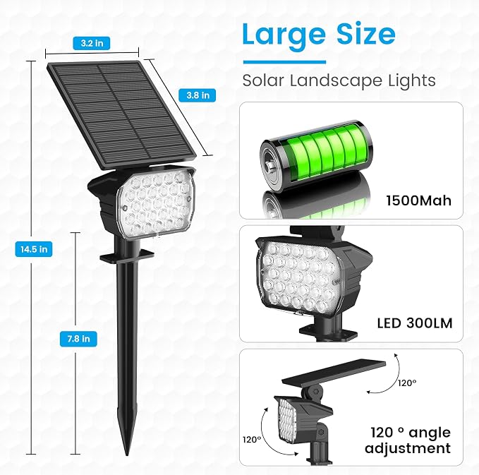 VOLISUN Solar Spotlight Outdoor, IP67 Waterproof Solar Landscape Spot - Image 4