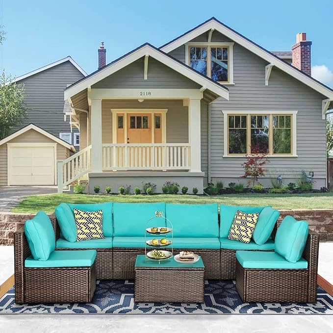 PayLessHere Patio Furniture Set 7 Pieces Outdoor Furniture Wicker Conversation by PayLessHere