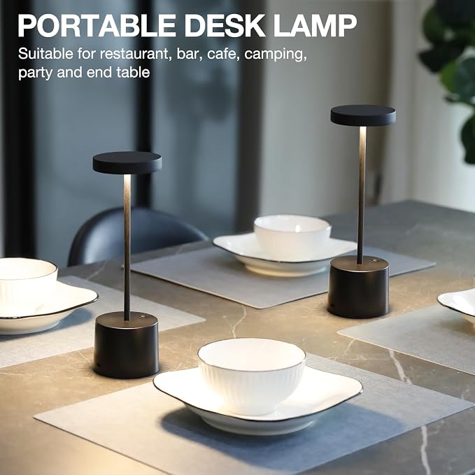 Black Cordless Table Lamp, 4000mAh Rechargeable Battery Powered Lamps, 3 Color - Image 5
