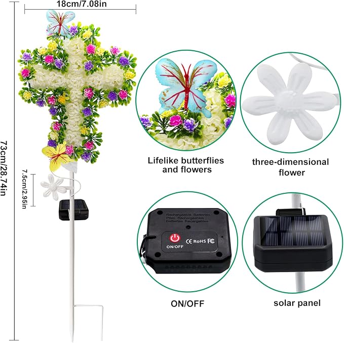 YJFWAL Solar Flower Cross for Cemetery Grave, Grave Decorations for Cemetery - Image 5