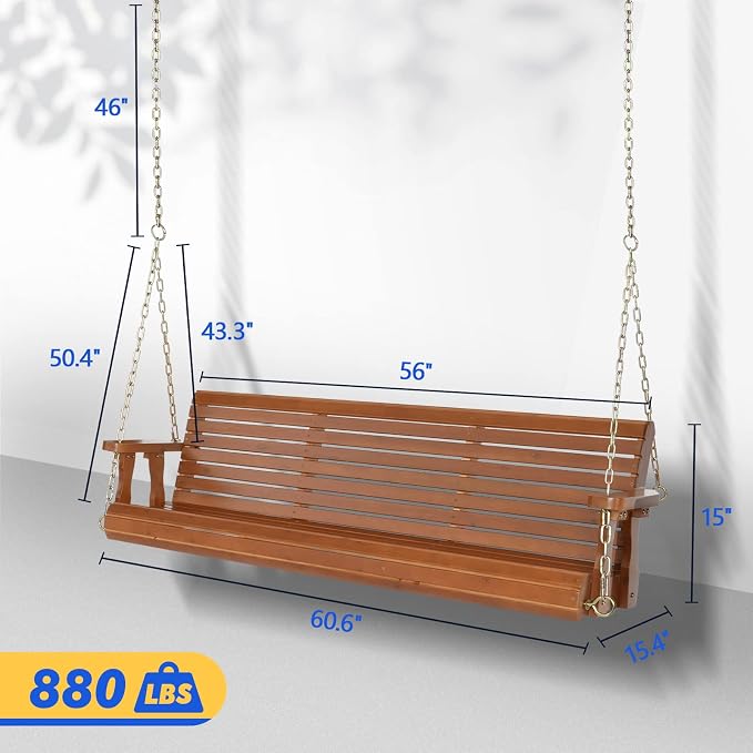 VINGLI Upgraded Patio Wooden Porch Swing - Image 2
