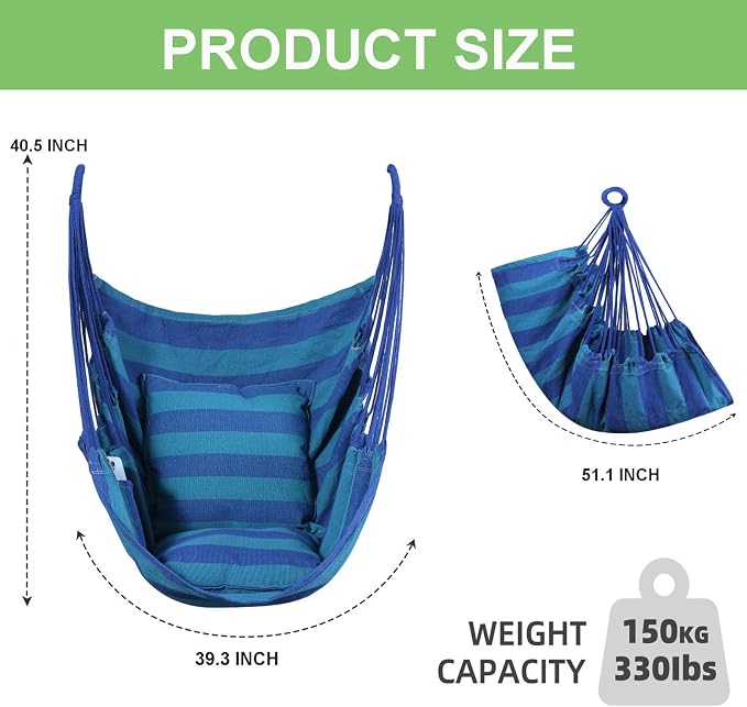 Goutime Hammock Chair, Indoor Hanging Rope Swing, Tree Swinging Chairs - Image 2