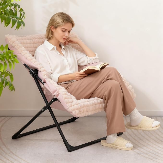HollyHOME X-Large Saucer Chair, Comfy Oversized Folding Chair, Faux-Fur Reading - Image 2