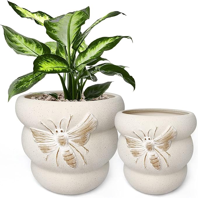 Terracotta Pots with Drainage Holes Bee Decor, Ceramic Pots by YBXYIBOXUAN