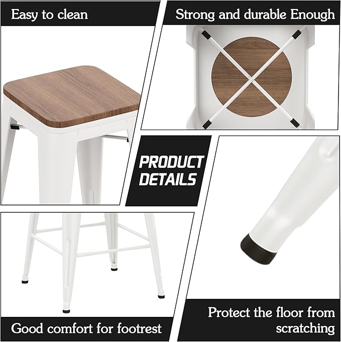 Alunaune 26" Metal Bar Stools Set of 4 Industrial Backless Counter Height - Image 6