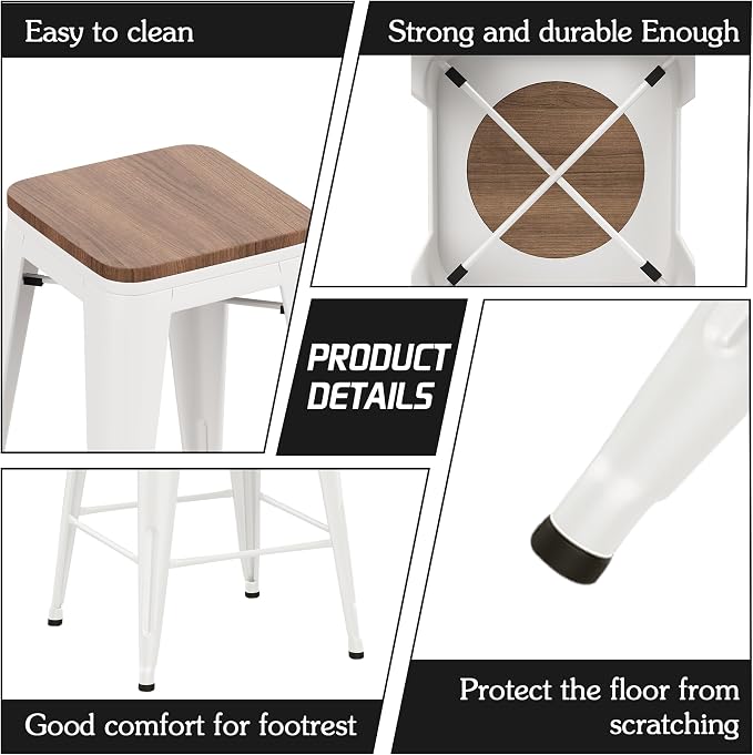 Alunaune 24" Metal Bar Stools Set of 2 Industrial Backless Counter Height - Image 6