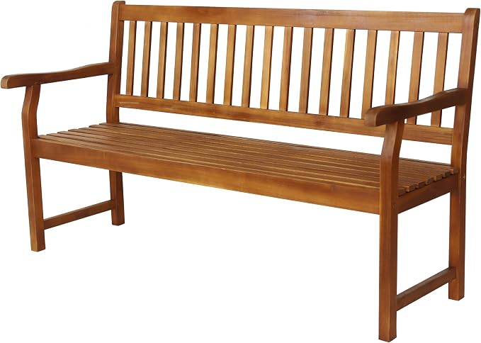 JONATHAN Y BNH101A Laurel 59.1" 3-Seat Slat-Back 600-Lbs Support Acacia Wood by JONATHANY