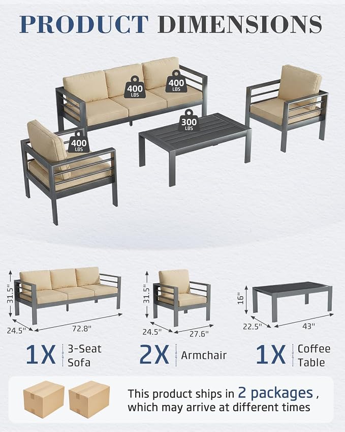 AECOJOY Aluminum Patio Furniture Set, 5 Seats Modern Outdoor Furniture - Image 2
