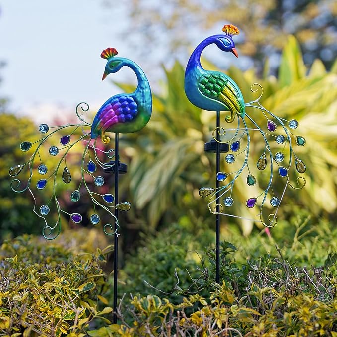 DREAMSOUL 2 Pack Peacock Solar Lights Outdoor, Waterproof Metal Peacock Outdoor - Image 5