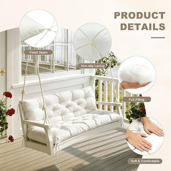 Porch Swing Cushion with Backrest, Waterproof Bench Cushion - Image 5