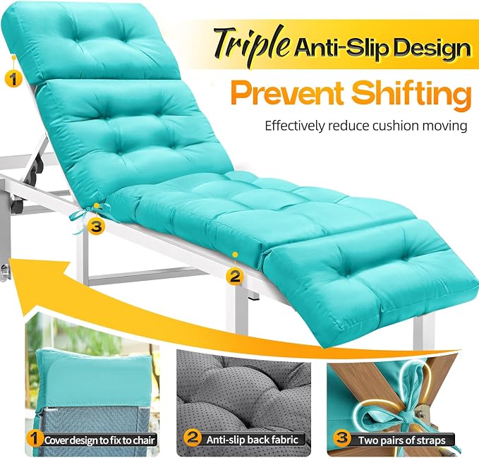 MAGIC ELEPHANT Chaise Lounge Cushion Outdoor, Memory Foam Patio Lounge Chair - Image 5