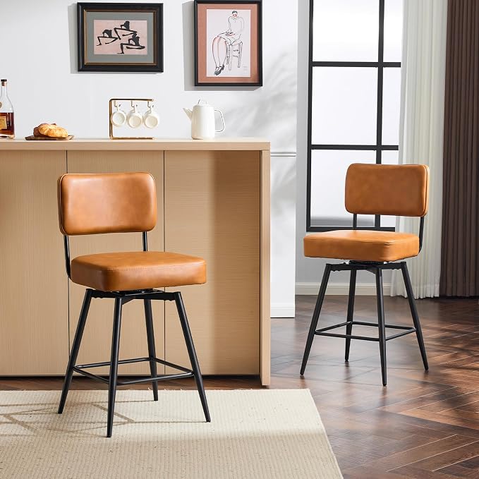 VINGLI Counter Height Swivel Bar Stools Set of 2, Upholstered PU Leather - Image 6