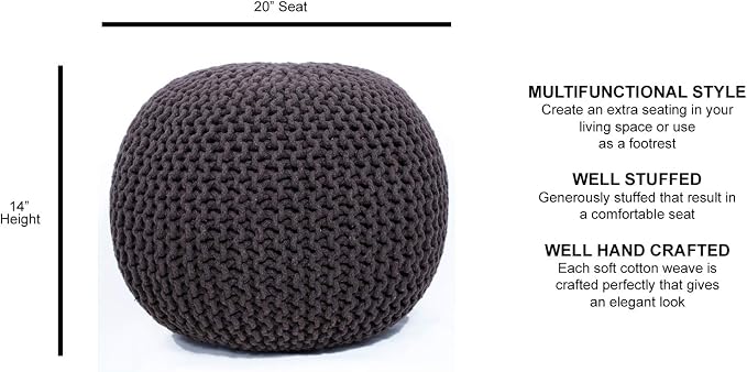 FRELISH DECOR Round Pouf Ottoman Hand Knitted 100% Cotton Pouf Foot Stool - Image 3