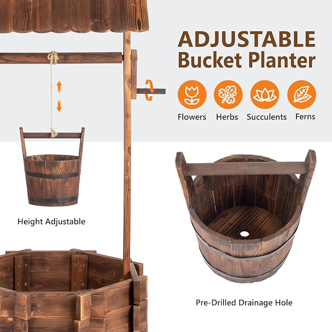 VINGLI Wooden Wishing Well Outdoor Planters, Well Covers - Image 4
